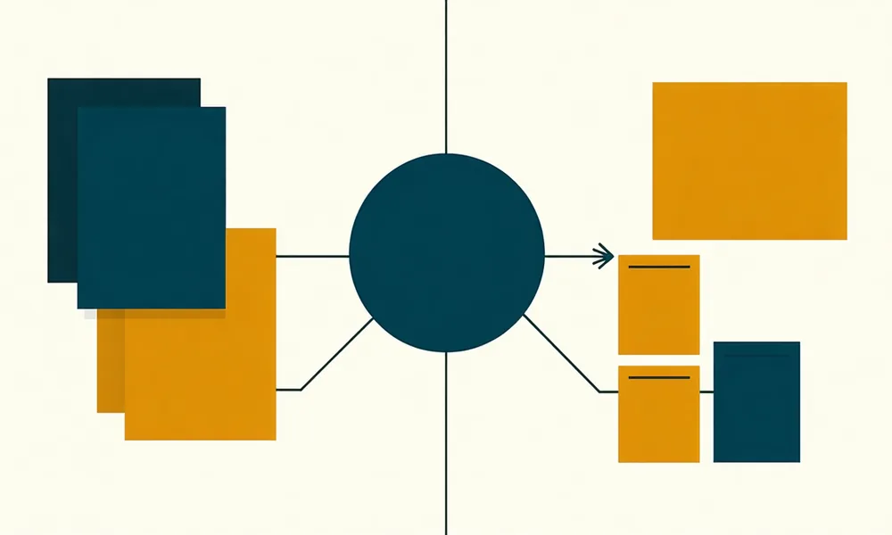 Abstract diagram showing regulatory data flowing into a central mapping system connected to policy documents